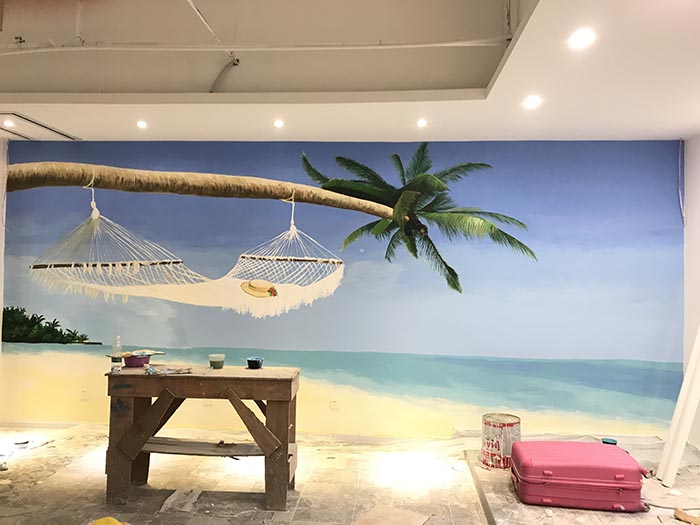 会议室海洋度假主题墙绘效果案例图片