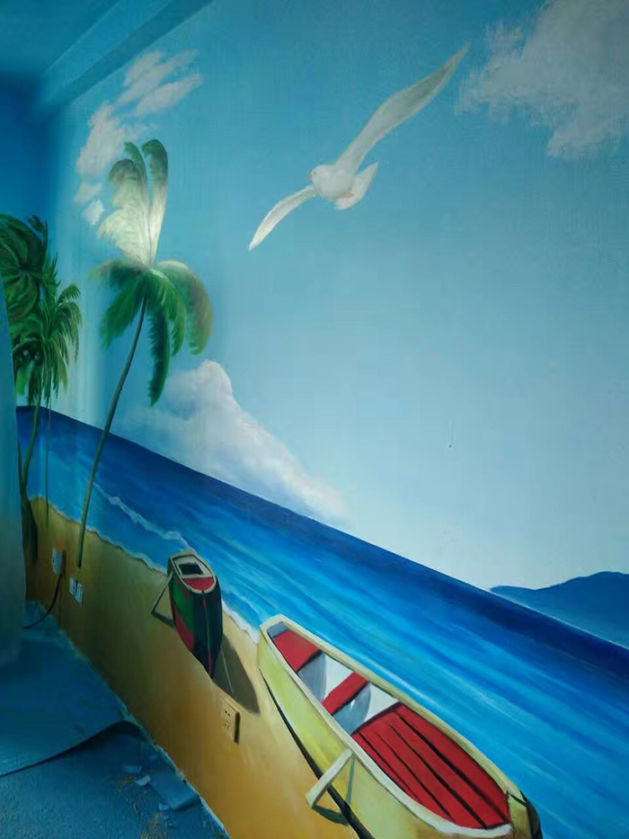 彩绘墙绘绘制海洋风格